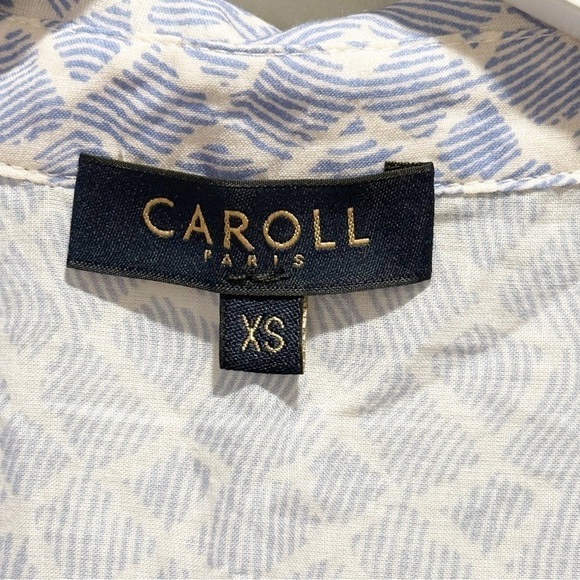 CAROLL PARIS Women’s Blue White Geometric Print Button Up Cotton Top Size XS - Picture 5 of 5